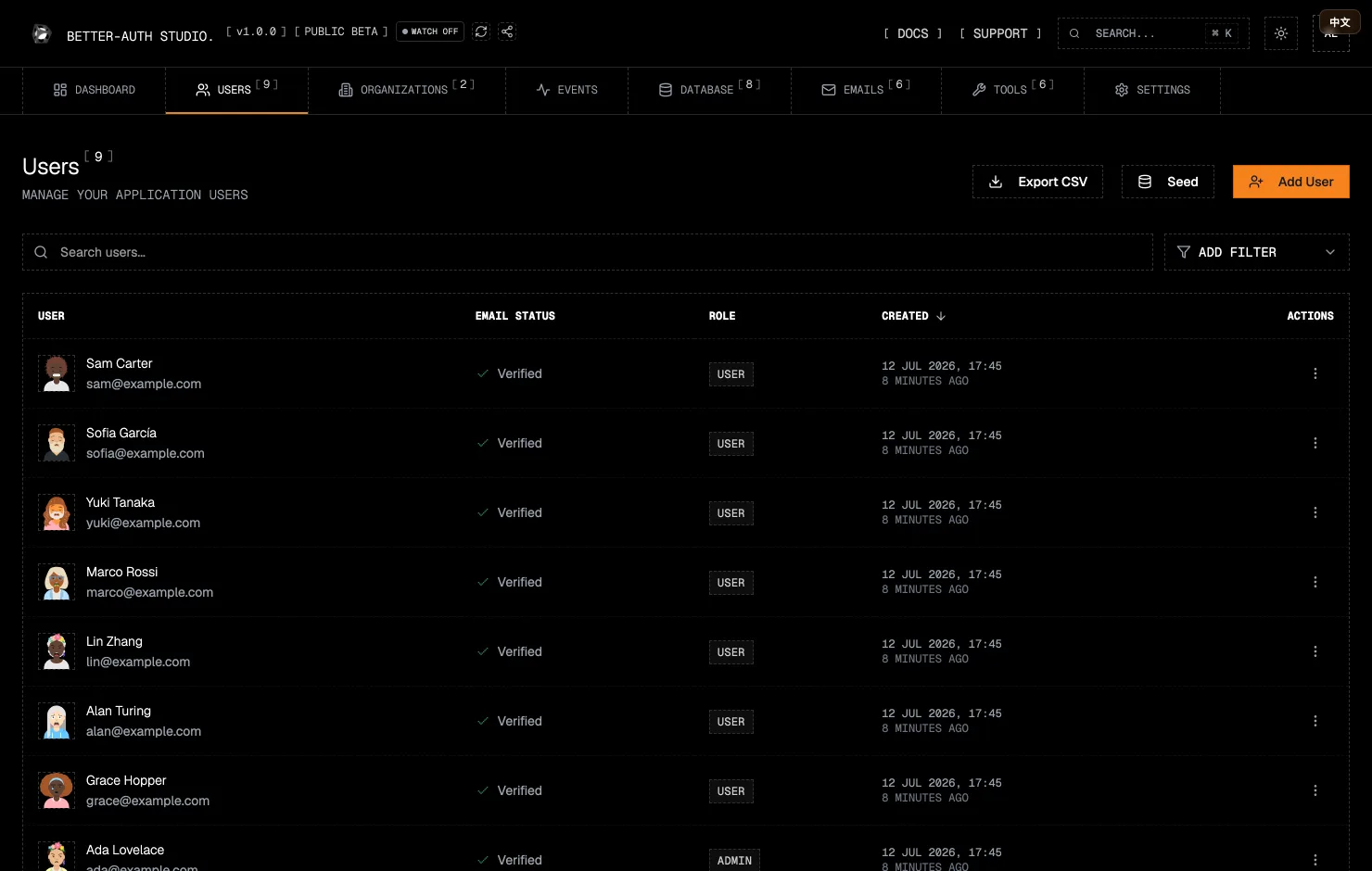 Better Auth Studio admin dashboard